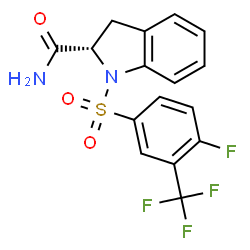 ChemSpider 2D Image | (2S)-1-{[4-Fluoro-3-(trifluoromethyl)phenyl]sulfonyl}-2-indolinecarboxamide | C16H12F4N2O3S