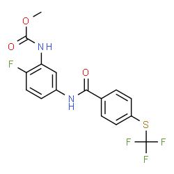 ChemSpider 2D Image | Methyl [2-fluoro-5-({4-[(trifluoromethyl)sulfanyl]benzoyl}amino)phenyl]carbamate | C16H12F4N2O3S