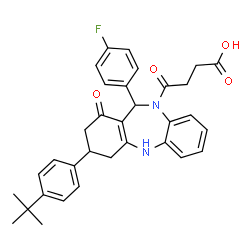 ChemSpider 2D Image | 4-{11-(4-Fluorophenyl)-3-[4-(2-methyl-2-propanyl)phenyl]-1-oxo-1,2,3,4,5,11-hexahydro-10H-dibenzo[b,e][1,4]diazepin-10-yl}-4-oxobutanoic acid | C33H33FN2O4