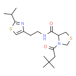 ChemSpider 2D Image | 3-(3,3-Dimethylbutanoyl)-N-[2-(2-isopropyl-1,3-thiazol-4-yl)ethyl]-1,3-thiazolidine-4-carboxamide | C18H29N3O2S2