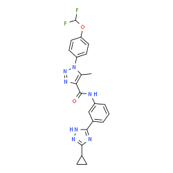 ChemSpider 2D Image | N-[3-(3-Cyclopropyl-1H-1,2,4-triazol-5-yl)phenyl]-1-[4-(difluoromethoxy)phenyl]-5-methyl-1H-1,2,3-triazole-4-carboxamide | C22H19F2N7O2