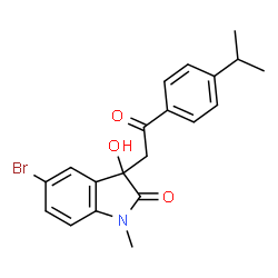 ChemSpider 2D Image | 5-Bromo-3-hydroxy-3-[2-(4-isopropylphenyl)-2-oxoethyl]-1-methyl-1,3-dihydro-2H-indol-2-one | C20H20BrNO3