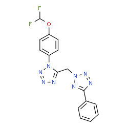 ChemSpider 2D Image | 1-[4-(Difluoromethoxy)phenyl]-5-[(5-phenyl-2H-tetrazol-2-yl)methyl]-1H-tetrazole | C16H12F2N8O