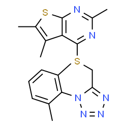 ChemSpider 2D Image | 4-({[1-(2,6-Dimethylphenyl)-1H-tetrazol-5-yl]methyl}sulfanyl)-2,5,6-trimethylthieno[2,3-d]pyrimidine | C19H20N6S2