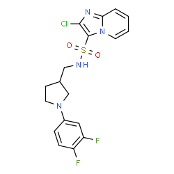 ChemSpider 2D Image | 2-Chloro-N-{[1-(3,4-difluorophenyl)-3-pyrrolidinyl]methyl}imidazo[1,2-a]pyridine-3-sulfonamide | C18H17ClF2N4O2S