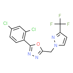 ChemSpider 2D Image | 2-(2,4-Dichlorophenyl)-5-{[3-(trifluoromethyl)-1H-pyrazol-1-yl]methyl}-1,3,4-oxadiazole | C13H7Cl2F3N4O