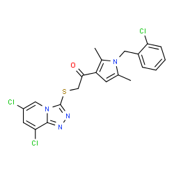 ChemSpider 2D Image | 1-[1-(2-Chlorobenzyl)-2,5-dimethyl-1H-pyrrol-3-yl]-2-[(6,8-dichloro[1,2,4]triazolo[4,3-a]pyridin-3-yl)sulfanyl]ethanone | C21H17Cl3N4OS