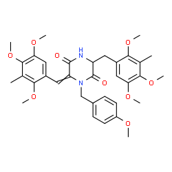 ChemSpider 2D Image | 1-(4-Methoxybenzyl)-3-(2,4,5-trimethoxy-3-methylbenzyl)-6-(2,4,5-trimethoxy-3-methylbenzylidene)-2,5-piperazinedione | C34H40N2O9