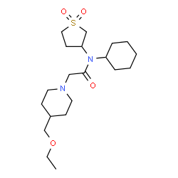 ChemSpider 2D Image | N-Cyclohexyl-N-(1,1-dioxidotetrahydro-3-thiophenyl)-2-[4-(ethoxymethyl)-1-piperidinyl]acetamide | C20H36N2O4S