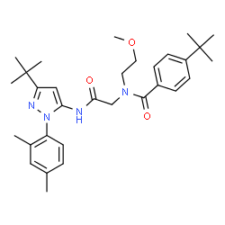 ChemSpider 2D Image | N-(2-{[1-(2,4-Dimethylphenyl)-3-(2-methyl-2-propanyl)-1H-pyrazol-5-yl]amino}-2-oxoethyl)-N-(2-methoxyethyl)-4-(2-methyl-2-propanyl)benzamide | C31H42N4O3