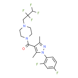 ChemSpider 2D Image | [1-(2,4-Difluorophenyl)-3,5-dimethyl-1H-pyrazol-4-yl][4-(2,2,3,3-tetrafluoropropyl)-1-piperazinyl]methanone | C19H20F6N4O