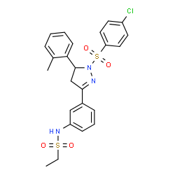 ChemSpider 2D Image | N-(3-{1-[(4-Chlorophenyl)sulfonyl]-5-(2-methylphenyl)-4,5-dihydro-1H-pyrazol-3-yl}phenyl)ethanesulfonamide | C24H24ClN3O4S2
