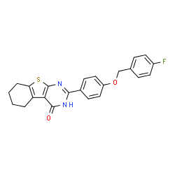 ChemSpider 2D Image | 2-{4-[(4-Fluorobenzyl)oxy]phenyl}-5,6,7,8-tetrahydro[1]benzothieno[2,3-d]pyrimidin-4(3H)-one | C23H19FN2O2S