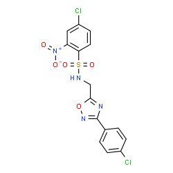 ChemSpider 2D Image | 4-Chloro-N-{[3-(4-chlorophenyl)-1,2,4-oxadiazol-5-yl]methyl}-2-nitrobenzenesulfonamide | C15H10Cl2N4O5S