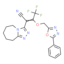 ChemSpider 2D Image | 4,4,4-Trifluoro-3-[(5-phenyl-1,3,4-oxadiazol-2-yl)methoxy]-2-(6,7,8,9-tetrahydro-5H-[1,2,4]triazolo[4,3-a]azepin-3-yl)-2-butenenitrile | C20H17F3N6O2