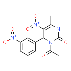 ChemSpider 2D Image | 3-Acetyl-6-methyl-5-nitro-4-(3-nitrophenyl)-3,4-dihydro-2(1H)-pyrimidinone | C13H12N4O6