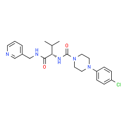 ChemSpider 2D Image | 4-(4-Chlorophenyl)-N-{(2S)-3-methyl-1-oxo-1-[(3-pyridinylmethyl)amino]-2-butanyl}-1-piperazinecarboxamide | C22H28ClN5O2