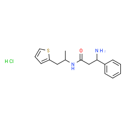 ChemSpider 2D Image | 3-Amino-3-phenyl-N-[1-(2-thienyl)-2-propanyl]propanamide hydrochloride (1:1) | C16H21ClN2OS