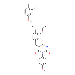 ChemSpider 2D Image | 5-{4-[2-(3,4-Dimethylphenoxy)ethoxy]-3-ethoxybenzylidene}-1-(4-methoxyphenyl)-2,4,6(1H,3H,5H)-pyrimidinetrione | C30H30N2O7