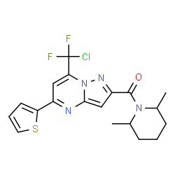 ChemSpider 2D Image | {7-[Chloro(difluoro)methyl]-5-(2-thienyl)pyrazolo[1,5-a]pyrimidin-2-yl}(2,6-dimethyl-1-piperidinyl)methanone | C19H19ClF2N4OS
