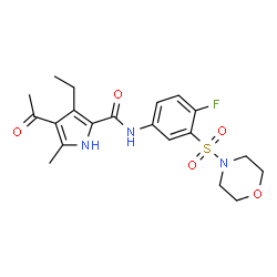 ChemSpider 2D Image | 4-Acetyl-3-ethyl-N-[4-fluoro-3-(4-morpholinylsulfonyl)phenyl]-5-methyl-1H-pyrrole-2-carboxamide | C20H24FN3O5S