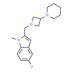 ChemSpider 2D Image | 5-Fluoro-1-methyl-2-{[3-(1-piperidinyl)-1-azetidinyl]methyl}-1H-indole | C18H24FN3