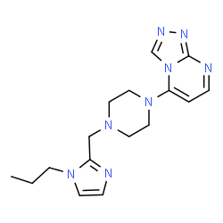 ChemSpider 2D Image | 5-{4-[(1-Propyl-1H-imidazol-2-yl)methyl]-1-piperazinyl}[1,2,4]triazolo[4,3-a]pyrimidine | C16H22N8