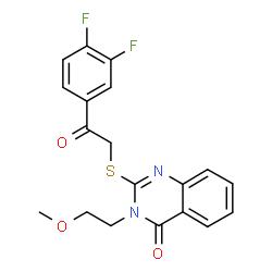 ChemSpider 2D Image | 2-{[2-(3,4-Difluorophenyl)-2-oxoethyl]sulfanyl}-3-(2-methoxyethyl)-4(3H)-quinazolinone | C19H16F2N2O3S