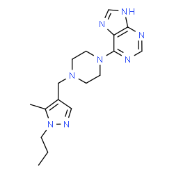 ChemSpider 2D Image | 6-{4-[(5-Methyl-1-propyl-1H-pyrazol-4-yl)methyl]-1-piperazinyl}-1H-purine | C17H24N8