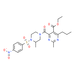 ChemSpider 2D Image | Ethyl 2-methyl-4-({3-methyl-4-[(4-nitrophenyl)sulfonyl]-1-piperazinyl}carbonyl)-6-propyl-5-pyrimidinecarboxylate | C23H29N5O7S
