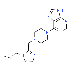 ChemSpider 2D Image | 6-{4-[(1-Propyl-1H-imidazol-2-yl)methyl]-1-piperazinyl}-1H-purine | C16H22N8