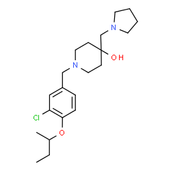 ChemSpider 2D Image | 1-(4-sec-Butoxy-3-chlorobenzyl)-4-(1-pyrrolidinylmethyl)-4-piperidinol | C21H33ClN2O2