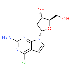 ChemSpider 2D Image | 4-Chloro-7-(2-deoxy-alpha-D-erythro-pentofuranosyl)-7H-pyrrolo[2,3-d]pyrimidin-2-amine | C11H13ClN4O3