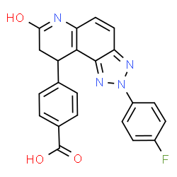 ChemSpider 2D Image | 4-[2-(4-Fluorophenyl)-7-oxo-6,7,8,9-tetrahydro-2H-[1,2,3]triazolo[4,5-f]quinolin-9-yl]benzoic acid | C22H15FN4O3