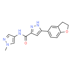 ChemSpider 2D Image | 5-(2,3-Dihydro-1-benzofuran-5-yl)-N-(1-methyl-1H-pyrazol-4-yl)-1H-pyrazole-3-carboxamide | C16H15N5O2