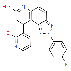 ChemSpider 2D Image | 2-(4-Fluorophenyl)-9-(2-oxo-1,2-dihydro-3-pyridinyl)-2,6,8,9-tetrahydro-7H-[1,2,3]triazolo[4,5-f]quinolin-7-one | C20H14FN5O2