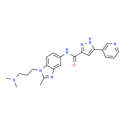 ChemSpider 2D Image | N-{1-[3-(Dimethylamino)propyl]-2-methyl-1H-benzimidazol-5-yl}-5-(3-pyridinyl)-1H-pyrazole-3-carboxamide | C22H25N7O