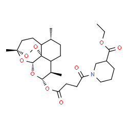 ChemSpider 2D Image | Ethyl 1-(4-oxo-4-{[(5R,9R,10S,12R,13R)-1,5,9-trimethyl-11,14,15,16-tetraoxatetracyclo[10.3.1.0~4,13~.0~8,13~]hexadec-10-yl]oxy}butanoyl)-3-piperidinecarboxylate | C27H41NO9