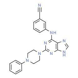 ChemSpider 2D Image | 3-{[2-(4-Phenyl-1-piperazinyl)-3H-purin-6-yl]amino}benzonitrile | C22H20N8