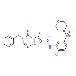 ChemSpider 2D Image | 3-Benzyl-N-[2-chloro-5-(4-morpholinylsulfonyl)phenyl]-5-methyl-4-oxo-3,4-dihydrothieno[2,3-d]pyrimidine-6-carboxamide | C25H23ClN4O5S2