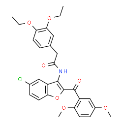 ChemSpider 2D Image | N-[5-Chloro-2-(2,5-dimethoxybenzoyl)-1-benzofuran-3-yl]-2-(3,4-diethoxyphenyl)acetamide | C29H28ClNO7