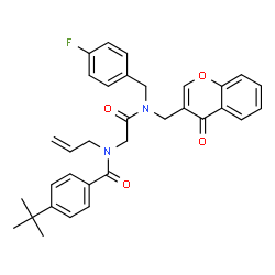 ChemSpider 2D Image | N-Allyl-N-(2-{(4-fluorobenzyl)[(4-oxo-4H-chromen-3-yl)methyl]amino}-2-oxoethyl)-4-(2-methyl-2-propanyl)benzamide | C33H33FN2O4