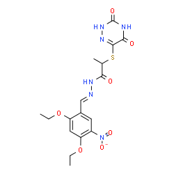 ChemSpider 2D Image | N'-[(E)-(2,4-Diethoxy-5-nitrophenyl)methylene]-2-[(3,5-dioxo-2,3,4,5-tetrahydro-1,2,4-triazin-6-yl)sulfanyl]propanehydrazide | C17H20N6O7S
