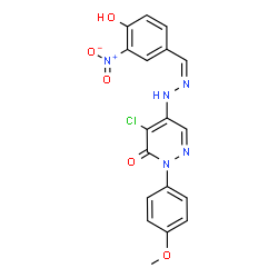 ChemSpider 2D Image | 4-Chloro-5-[(2Z)-2-(4-hydroxy-3-nitrobenzylidene)hydrazino]-2-(4-methoxyphenyl)-3(2H)-pyridazinone | C18H14ClN5O5