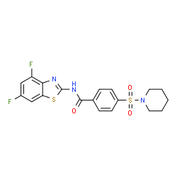 ChemSpider 2D Image | N-(4,6-Difluoro-1,3-benzothiazol-2-yl)-4-(1-piperidinylsulfonyl)benzamide | C19H17F2N3O3S2