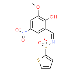 ChemSpider 2D Image | N-[(Z)-(2-Hydroxy-3-methoxy-5-nitrophenyl)methylene]-2-thiophenesulfonamide | C12H10N2O6S2
