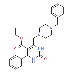 ChemSpider 2D Image | Ethyl 6-[(4-benzyl-1-piperazinyl)methyl]-2-oxo-4-phenyl-1,2,3,4-tetrahydro-5-pyrimidinecarboxylate | C25H30N4O3