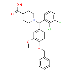 ChemSpider 2D Image | 1-{[4-(Benzyloxy)-3-methoxyphenyl](2,3-dichlorophenyl)methyl}-4-piperidinecarboxylic acid | C27H27Cl2NO4