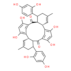 ChemSpider 2D Image | (2S,7S,14S)-6,18-Bis(2,4-dihydroxyphenyl)-10,12,22,24-tetrahydroxy-4,16-dimethylpentacyclo[19.3.1.1~9,13~.0~2,7~.0~14,19~]hexacosa-1(25),3,9(26),10,12,15,21,23-octaene-8,20-dione | C40H36O10