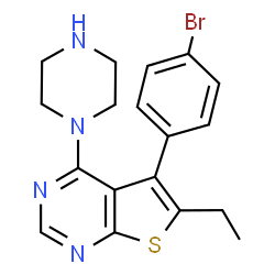 ChemSpider 2D Image | 5-(4-Bromophenyl)-6-ethyl-4-(1-piperazinyl)thieno[2,3-d]pyrimidine | C18H19BrN4S